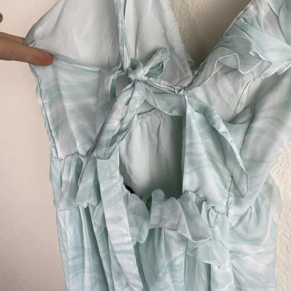 Abercrombie & Fitch S Drama Maxi Dress Ruffle Teal Blue Cocktail Wedding Guest
